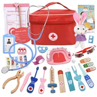 Doctor Toys for Children Set Kids Wooden Pretend Play Kit Games for Girls Boys Red Medical Dentist Medicine Box Cloth Bags Gifts 1