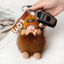 Fluffy Plush Doll Keychain - Cute Bag & Backpack Pendant Gift (Brown)