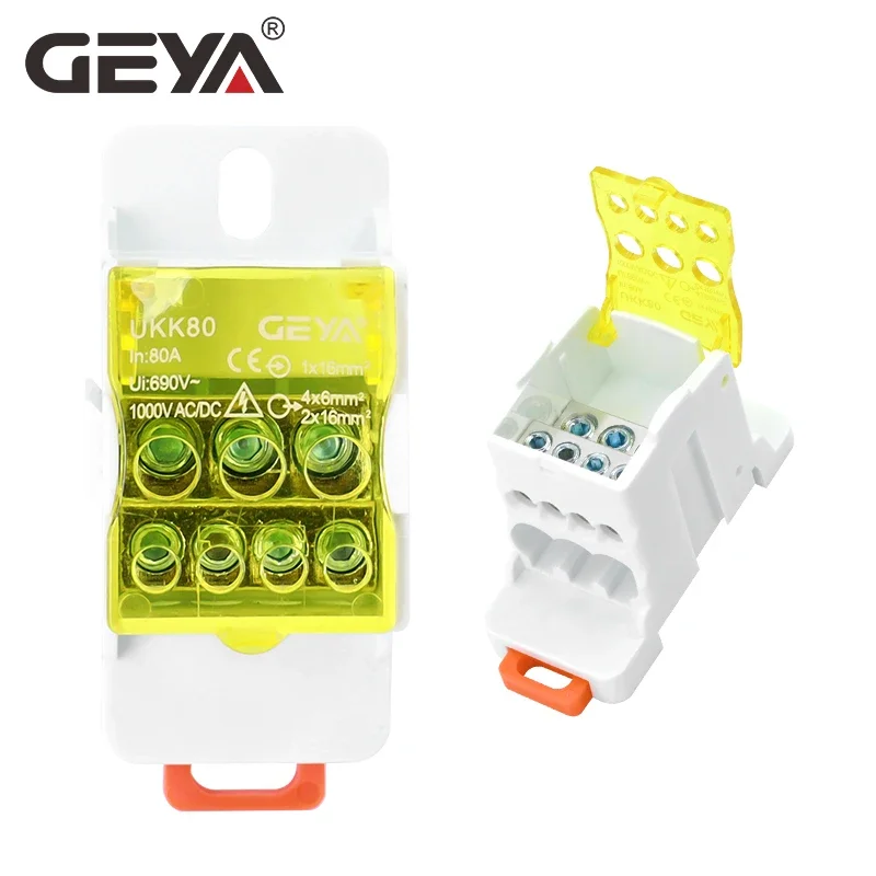 GEYA UKK-80A Distribution Box Din Rail Terminal Block 1 In 6Out Power Junction Box 80A Universal Electric Wire Connector wire connectors din rail terminal block din rail distribution box