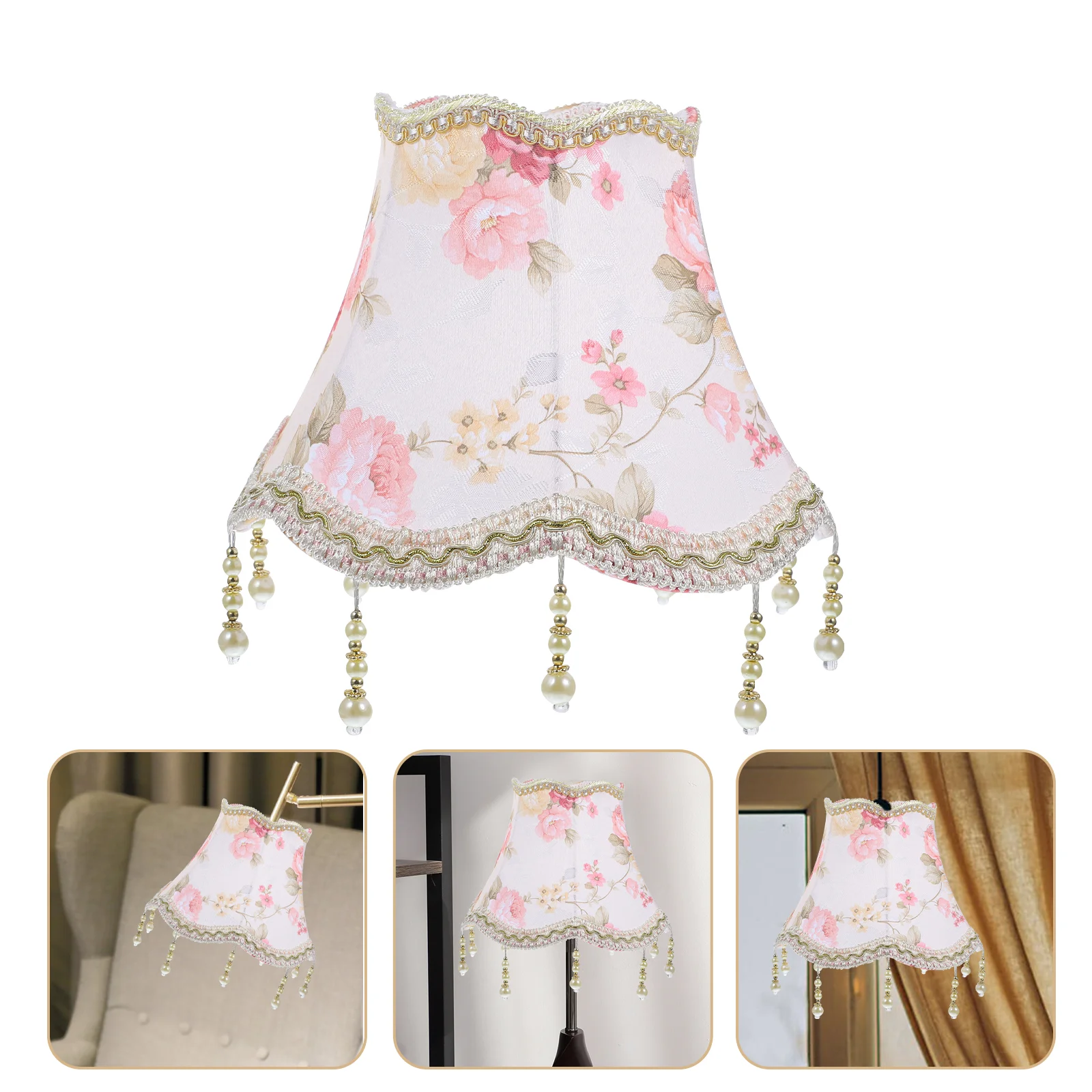 

European Style Table Lamp Shade Cloth Lamp Shade Retro Fringe Beads Lamp Cover Decor Table Lamp Cover European Lampshade E27