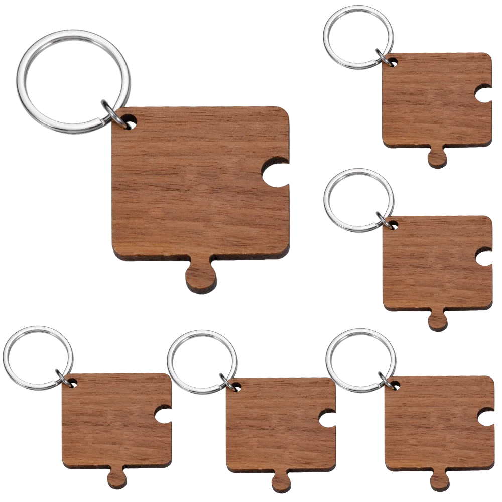 

10pcs Blank Wooden Keychain Puzzle Keyring Custom Text DIY Accessories Personality Engraving Couple Gift