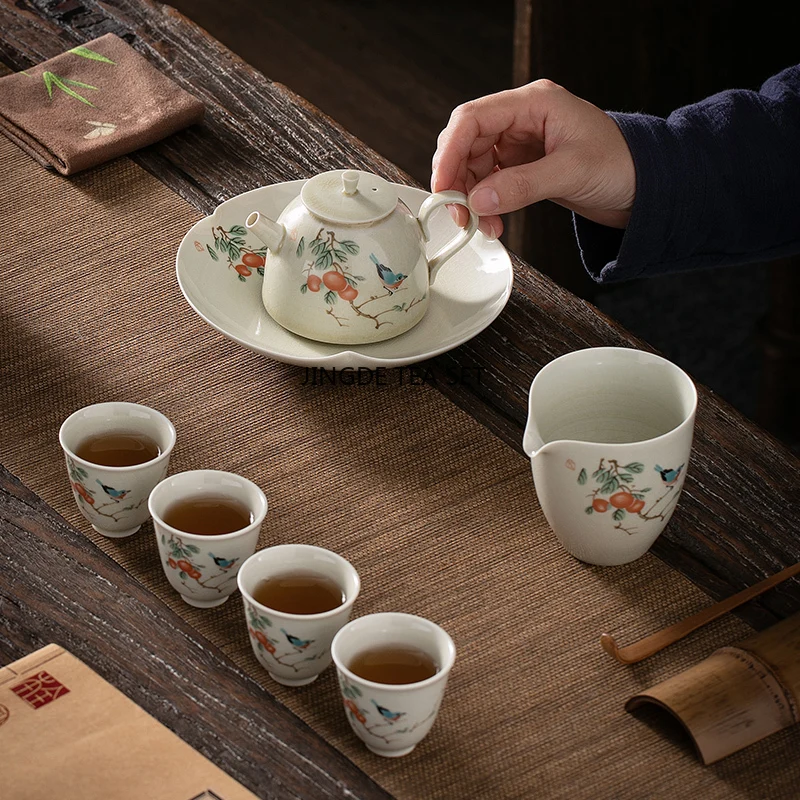 170ml Chinese traditional ceramic teapot hand-painted flower and bird household water kettle Kung Fu tea set