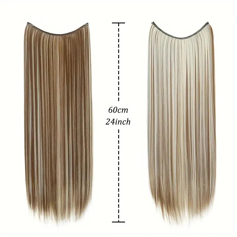 24Inch Synthetic Hair Extension No Clips Fish Line Invisible Black Blonde One Piece Long Straight Fake Hair Piece For Women hair extensions