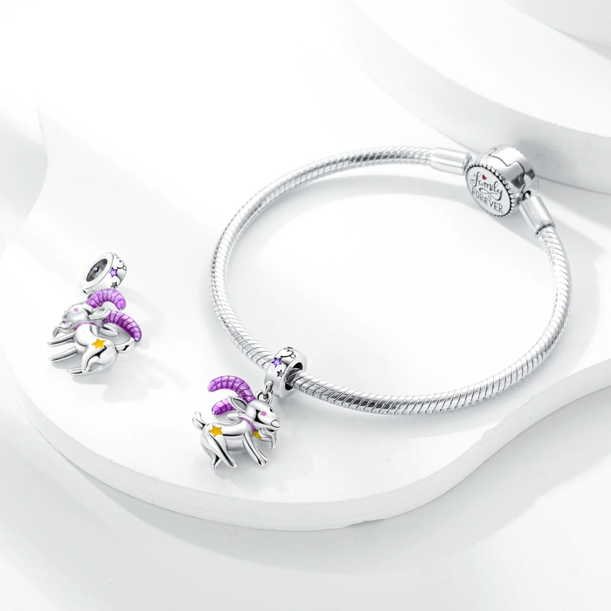 Versilberte lila Charms, Blumen-Schmetterlings-Charm-Perlen, passend für Original-Armbänder, DIY-Anhänger – Detail 6
