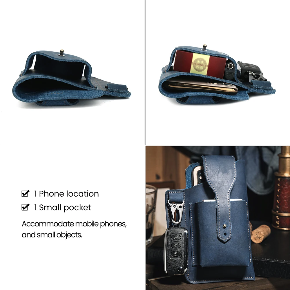 Men Waist packsLeather mobile phone bag gentleman retro multifunctional mobile phone pockets fashion wear belt pockets