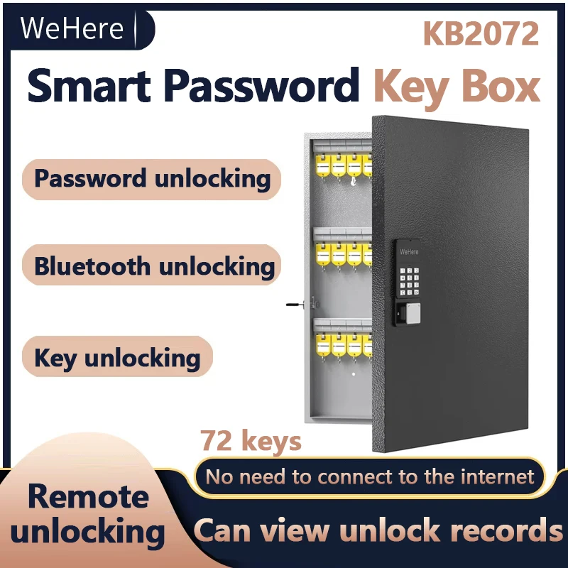 

WeHere Intelligent Wall Mounted Key Safe Box,OTP/APP Bluetooth/fixed Code Unlocking Key Management Safe 72 Key Lock Box