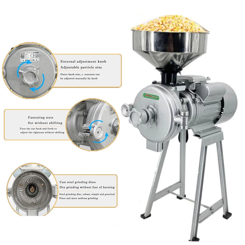 Electric Grain Mill Grinder Commercial Grinding Machine for Dry Grain Soybean Corn Spice Herb Coffee Bean Crusher Pulverizer