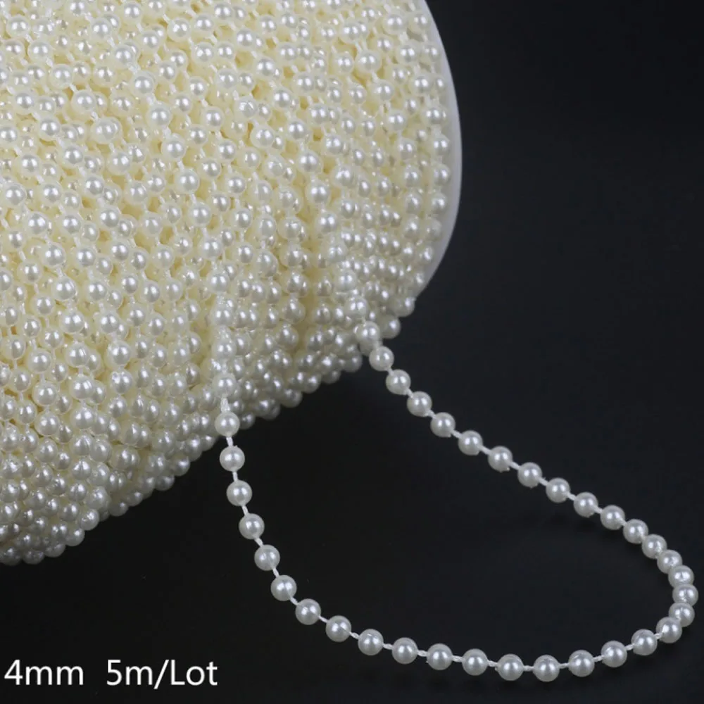 5 Meters 4-10mm Fishing Line Artificial Imitation Pearl Round Bead Chain For Wedding Bridal Bouquet Flower Background Decoration