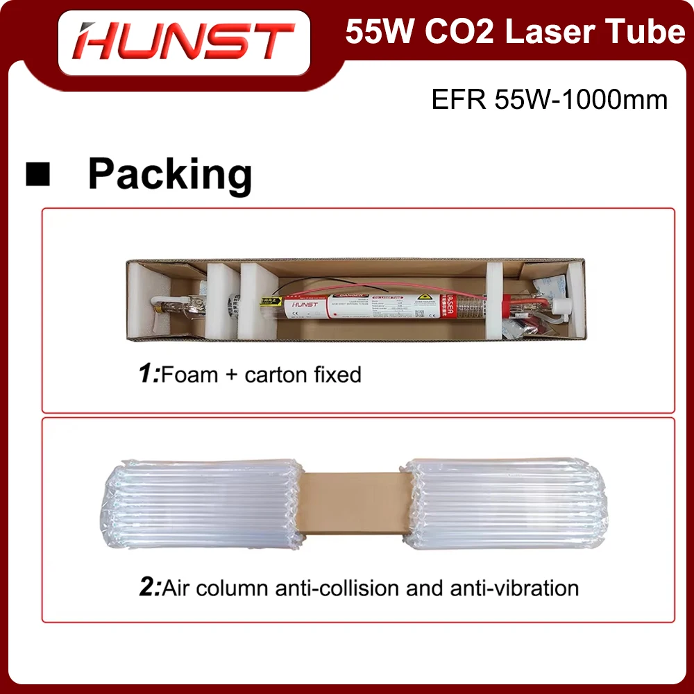 HUNST 55W Co2 Laser Tube EFR-1000CL Diameter 50mm Length 1000mm Laser Glass Lamp For Co2 Engraving Cutting Machine