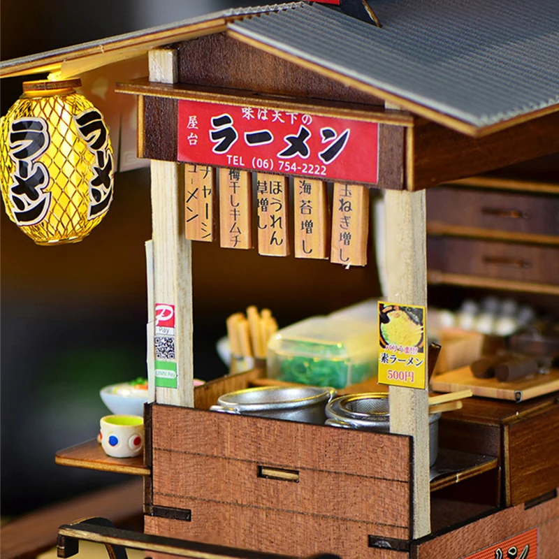 DIY Wooden Miniature Model Kit Japanese Yatai-Teppanyak Street Store Doll Houses 3D Puzzle Dollhouse for Friends Birthday Gifts 5