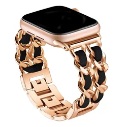 Elegant Bling Metal Strap Jewelry Bracelet - 42 44 45 49mm (RoseGold Black)