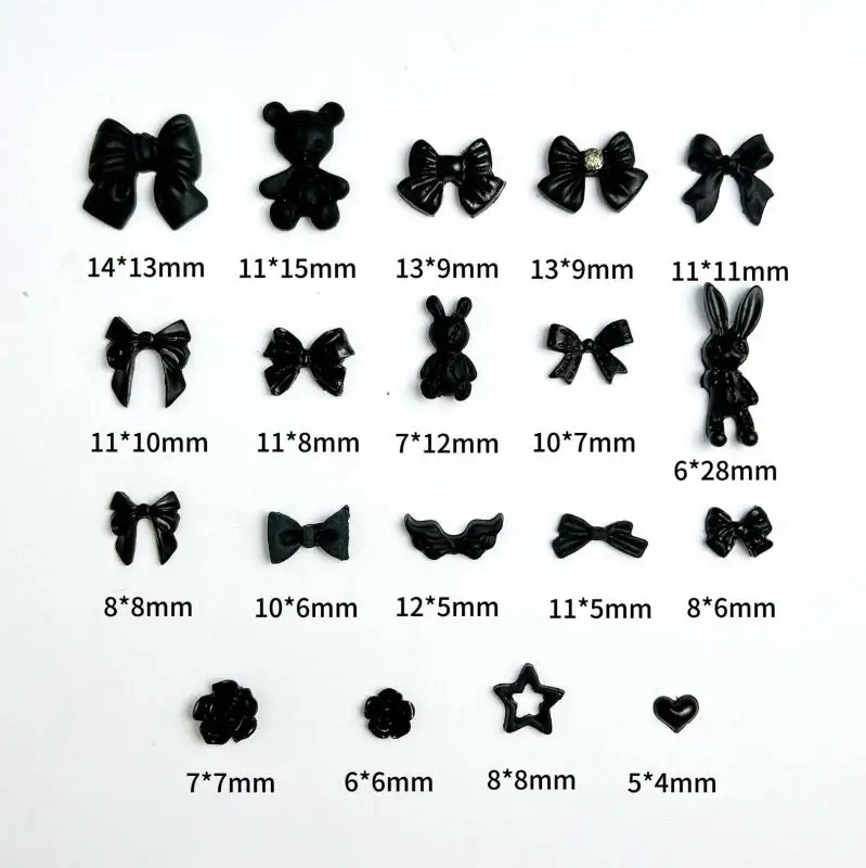 50PCS Mehrere Stil Schwarz Bögen Rose Nail art Dekorationen Harz Mini Herz Stern Dunklen Stil Nagel Charms Handgemachte DIY maniküre – Detail 3