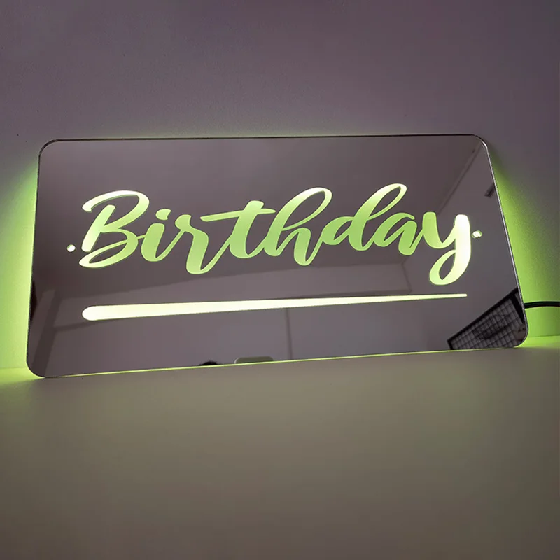 아크릴 거울 네온 조명, 생일 축하, 거울 벽 장식, 테이블 램프, 파티 선물