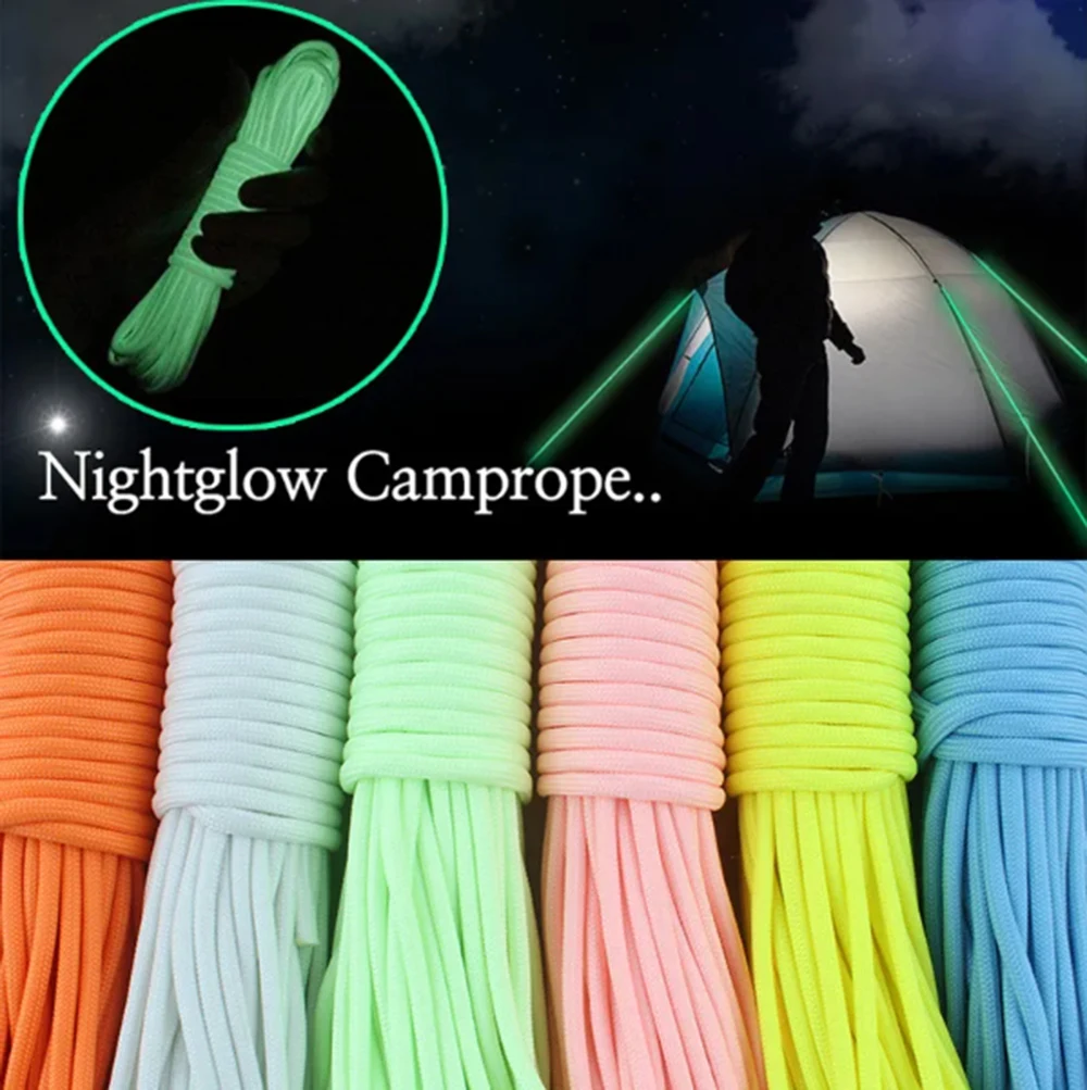 Luminous Glow in the Dark Paracord - 9 Strand, 550 Type, 100FT, Multi-Color