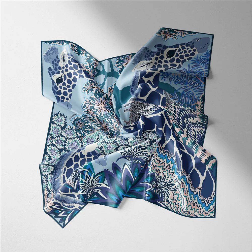 53 cm Marke Giraffe Quadrat Schal Frau 2024 Design Silk Schal Frauen Bandana Luxus Stirnband Hijab Halstuch – Detail 19