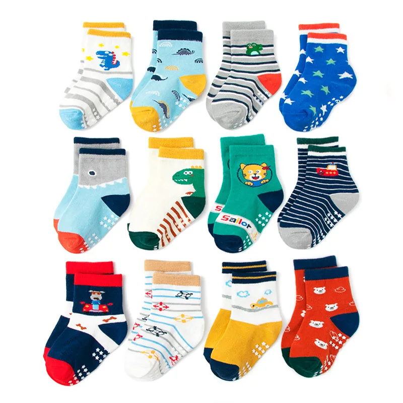 6 Pairs Boys' Non-Slip Socks – Cute Cartoon Pattern Kids Socks, Breathable Comfortable for Indoor & All Seasons