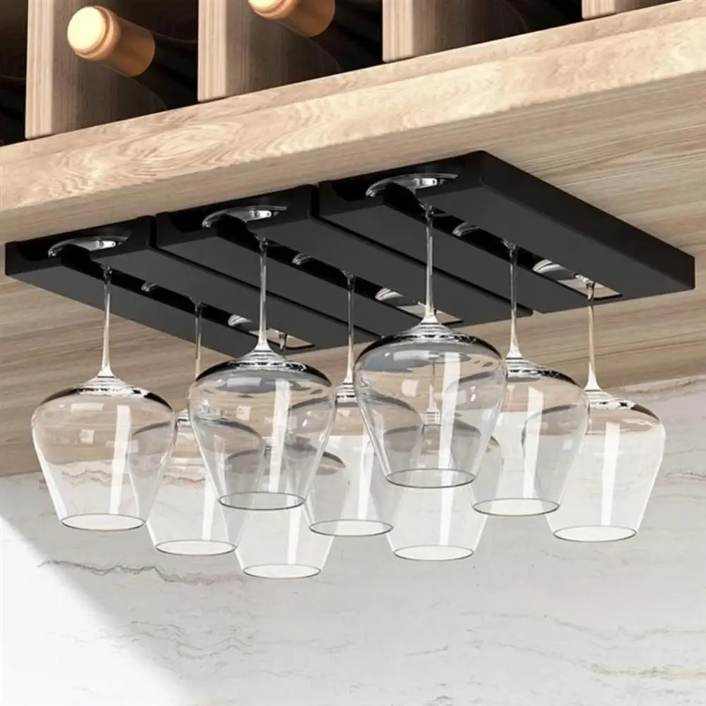 Hanging Glass Cup Rack Kitchen Accessories Wall Mount Wine Glasses Holder Stemware Classification Punch-free Cupboard Organizer image_3