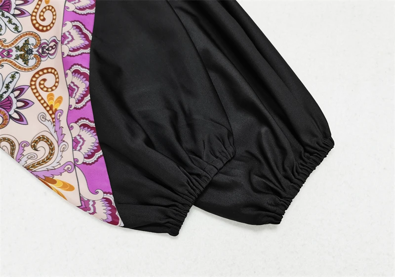 2022 New Design Burkini Swimsuit For Muslim Women Lantern Sleeve Long Robe Paisley Print Drawstring Baju Renang Muslimah