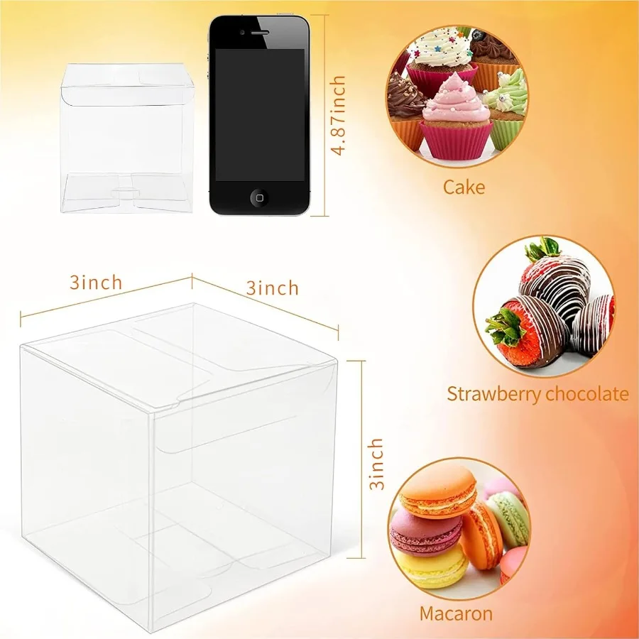 120 Pcs Clear Boxes for Favors 3x3x3 Inches Clear Gift Boxes PET Material Party Favor Boxes Plastic Small Gift Boxes with Lids