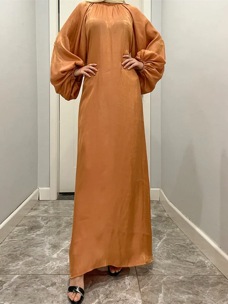 Eid Black Abaya 2023 Women Dress Dubai Silky Lantern Sleeve Muslim Long Dresses Kaftan Djellaba Kimono Islam Robe Caftan Femme