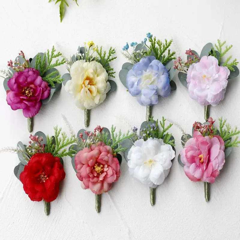 

New Artifical Boutonnieres Flower Wrist Corsage Wedding Accessories alfileres boda invitadas Свадебные аксессуары