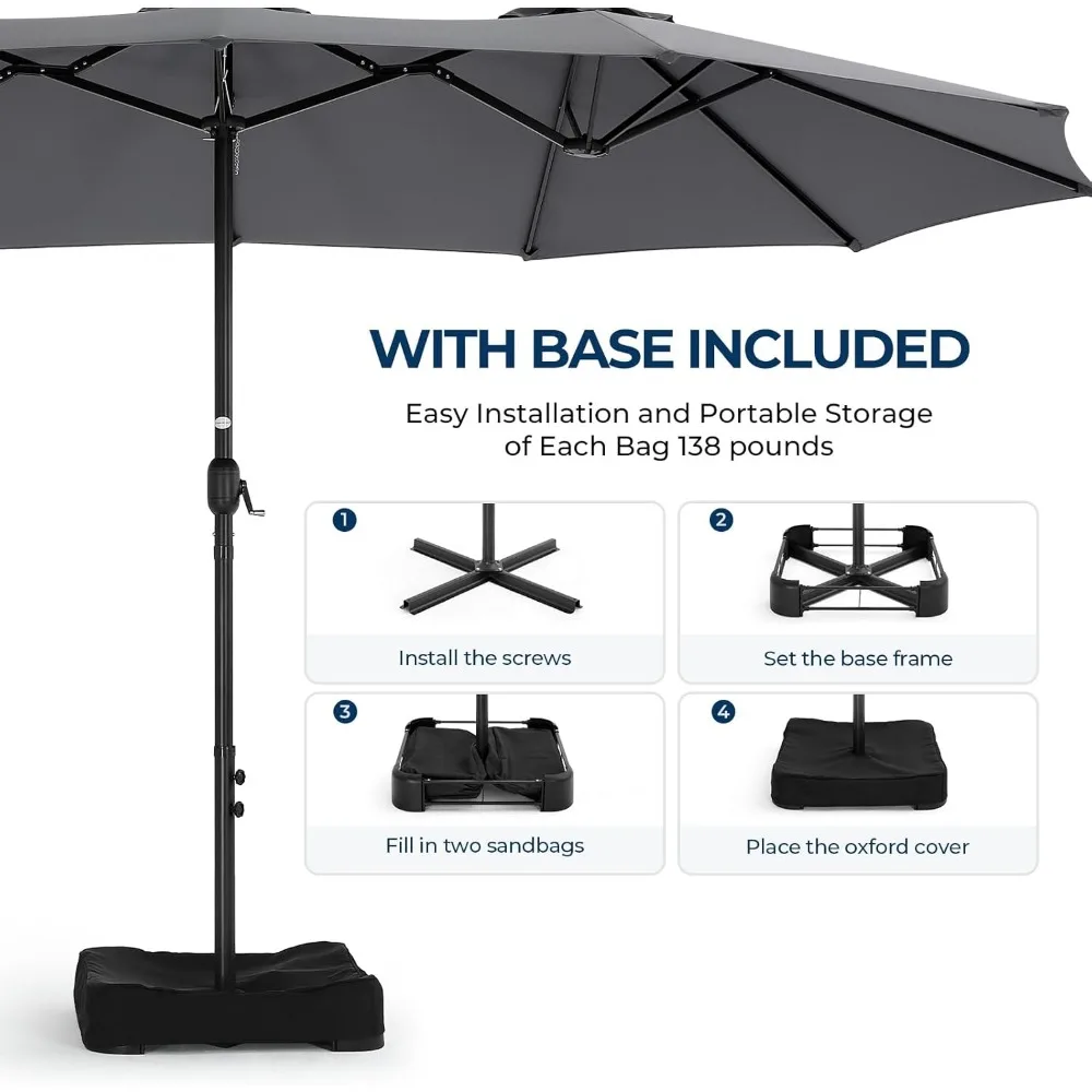 13ft Large Patio Umbrellas with Base Included, Rectangle Oversized Double Sided Umbrella Outdoor Patio for Pool, Market, Deck 6