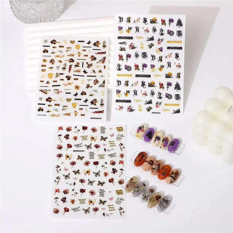 New Cute Butterfly Football Nail Stickers Black White Line Decals 3D Nail Art Decoration Cute Cartoon Sliders Summer Manicure 2