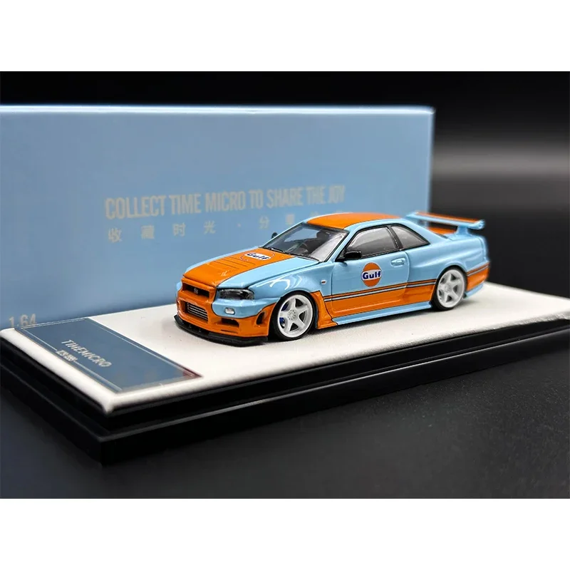 

1:64 TM In Stock 1:64 GULF GTR R34 Z-Tune Openable Hood Diecast Diorama Car Model Collection Miniature Carros Toys TimeMicro