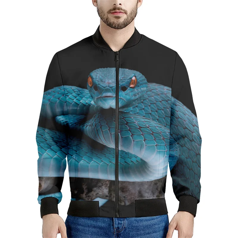 thumbnail image 1 of Chaqueta con cremallera y estampado 3D de serpiente de terror para hombre y mujer, sudadera con estampado de animales, chaquetas de calle de manga larga con cremallera para primavera y otoño, 1 of 5