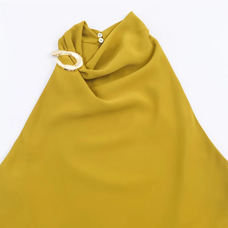 New Halter Tops Fashion Backless Elegant Crop Top Woman 2025 Sleeveless Ruched Short Tops For Women Sexy Party Tops