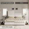 King Size Bed Frame Tall Headboard,Velvet Fabric Upholstered Bed Frame，4 Under-bed Storage Drawers,Wooden Slats,Noise-Free,Beige 5