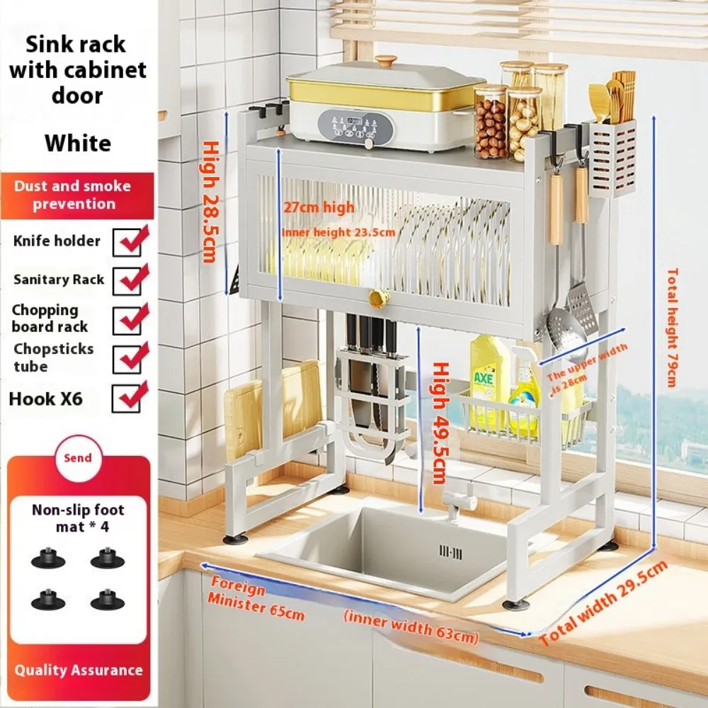 Kitchen Stainless Steel Drain Shelf Over The Sink Dish Drying Rack Utensil Cup Holder Large Over The Sink Dish Rack with Cover 6