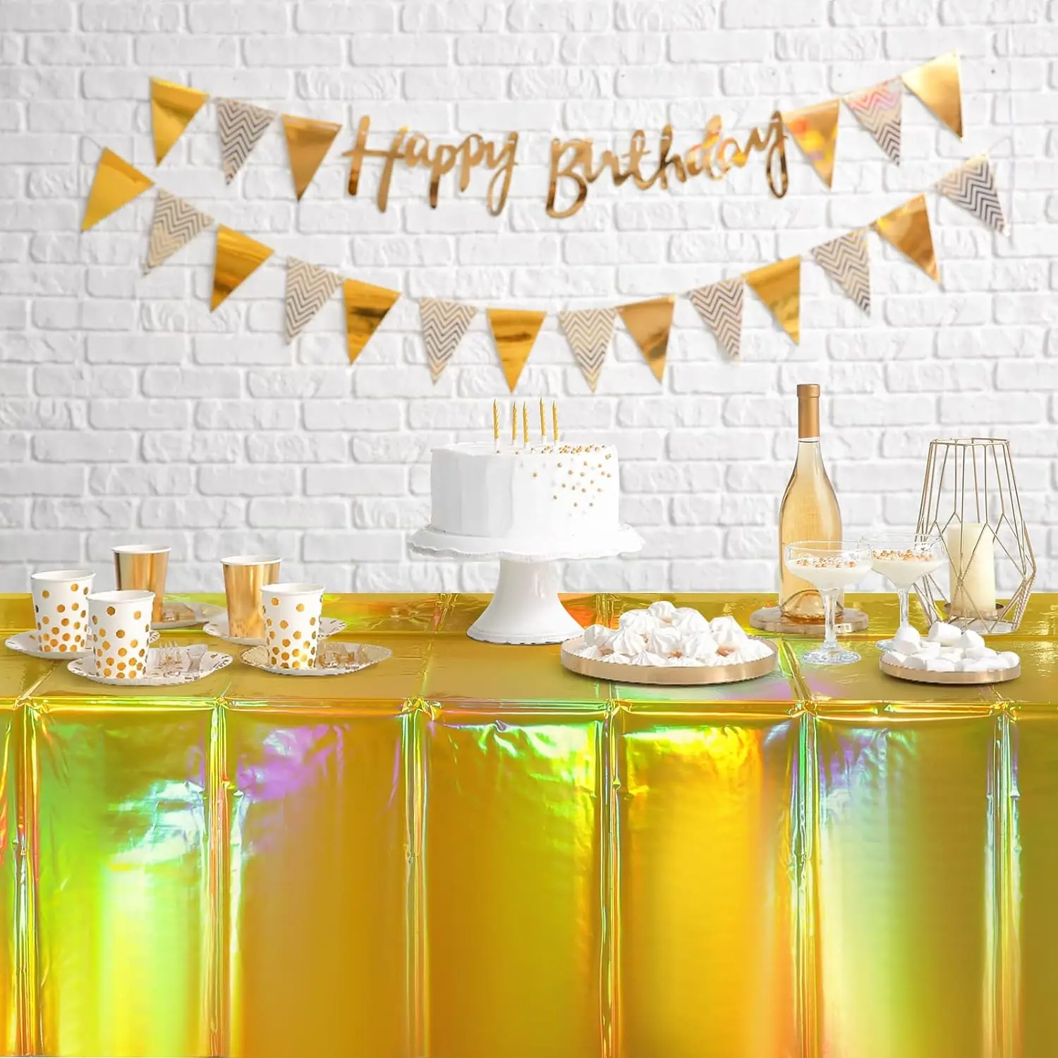 Mantel De Cumpleaños Infantil Plateado - Pack De 4 Piezas (2 Manteles 137x274 Cm + 2 Cortinas Decorativas), Plástico Impermeable