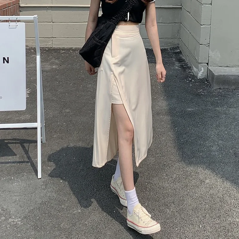 2024 Spring Autumn Women New High-waist Split Design Sense Thin All-match Long Skirts Fashion Casual Sexy Female Skirt Elegant summer new splice slim raglan jeans women spice girls high waist design sense small public show thin flare pants