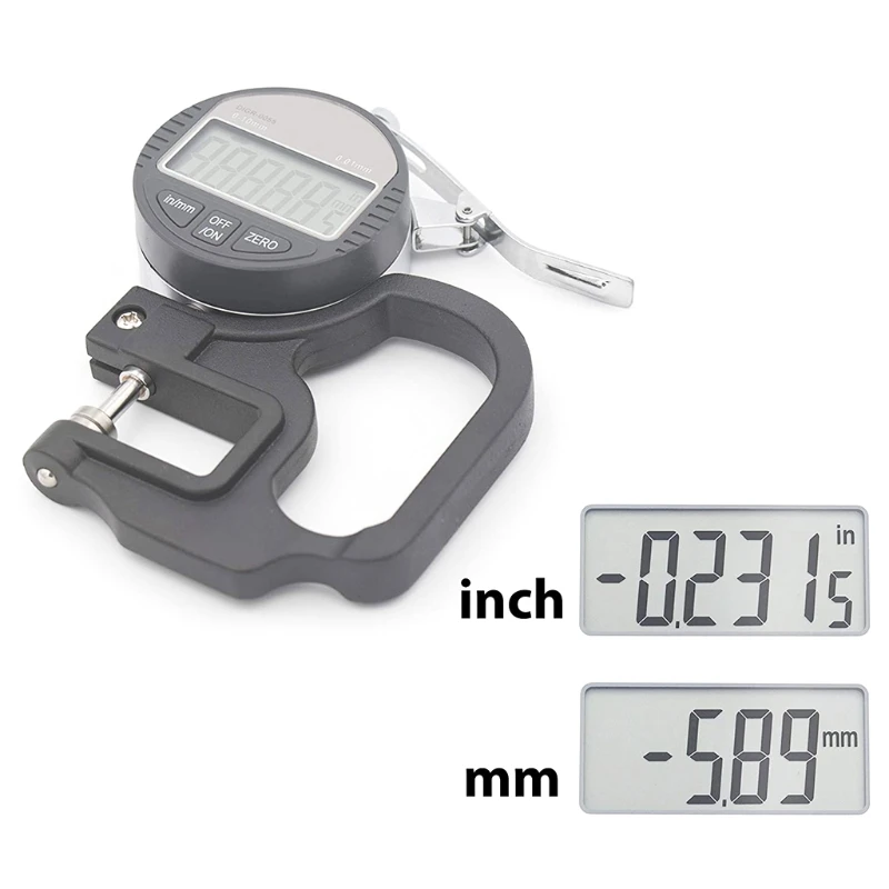 Digital thickness gauge 0.4 inch/10 mm 0.0005"/0.01mm thickness meter metric/inch paper/film/fabric/tape test thickness gauge