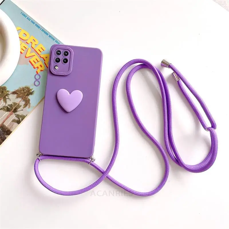 Love Heart Crossbody Lanyard Silicone Phone Case with Cord