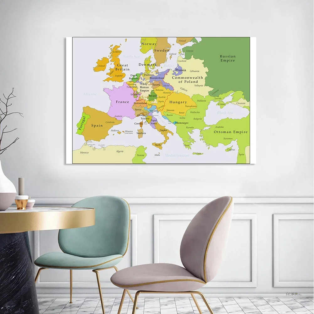 150*100 cm The Europe Map In 1700-1850 Year Large Poster Vinyl Non-woven Canvas Painting Classroom Home Decor School Supplies