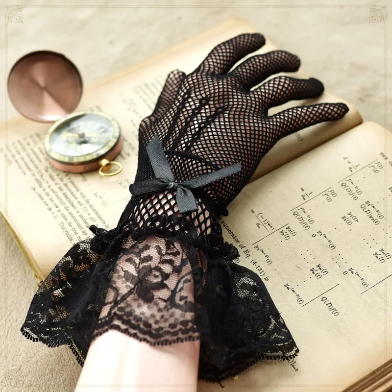 

Gothic Dark Gloves Lolita Lace Guantes Mujer Goth Women's Mesh Fishing Nets Steampunk Gothique Finger Glove Elegant Luva