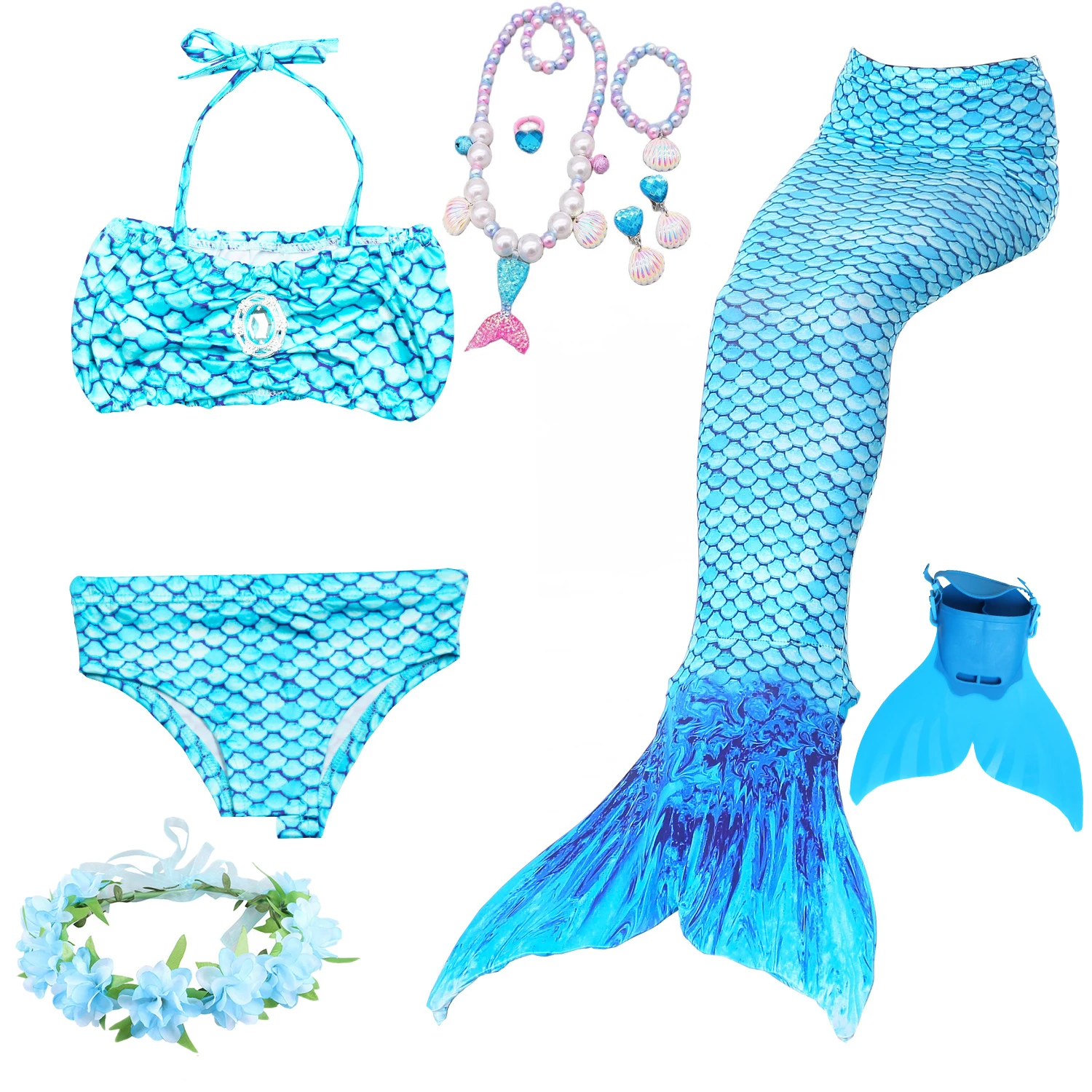 Cosplay Costume Kids Girls Dress Halloween Dress Outfit Mermaid Costume 3pcs Girls Mermaid Tails Swimming Dresses Cosplay Costume Clothes Little Children Swimsuit for Kids Swimmable Halloween Gift