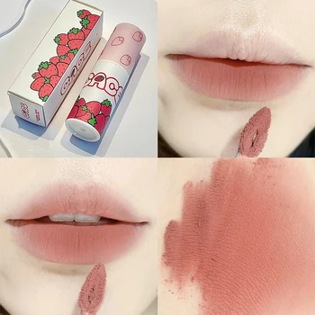 브라운 핑크 립 글레이즈 매트 리퀴드 립스틱, 귀여운 딸기 방수 벨벳 누드 레드 립 머드 치크 루즈 틴트 화장품, 6 색
