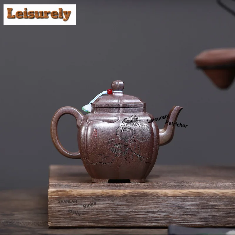 360ml Yixing Purple Clay Teapots Handmade Rib Pot Raw Ore Wood-fired Porcelain Mud Tea Infuser Kettle With Infuser Zisha Tea Set