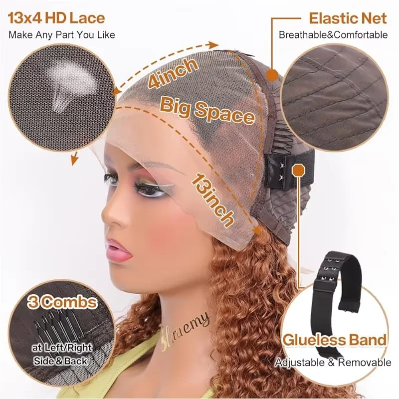 10 14 Inch Curly Short Bob Wig Highlight 4/27 Honey Blonde Human Hair 5x5 Glueless Wig Deep Wave For Women Virgin Human Hair 6