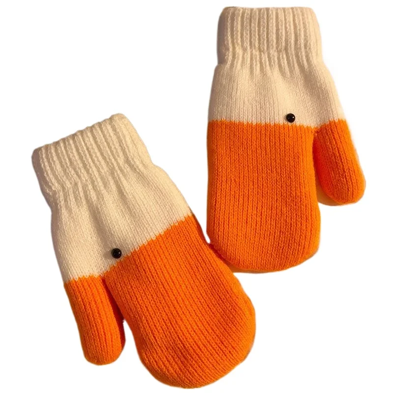 New Women's Knitted Goose Finger Gloves for Autumn and Winter Warmth, Thick Velvet for Cold Protection, Cute and  Funny