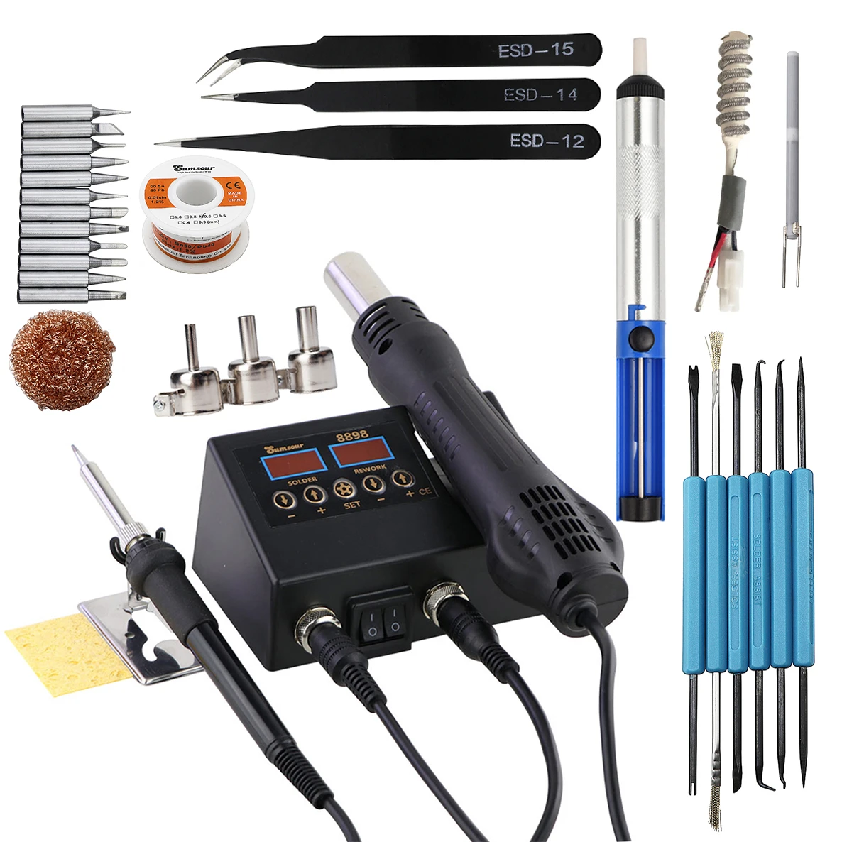  8898 2 in 1 Soldering Station Digital Display Hot Air Gun Welding Rework For Cell-Phone BGA SMD PCB IC Repair Solder Iron Tools 