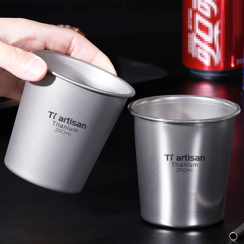 Tiartisan 티타늄 머그컵, 경량, 야외 캠핑 하이킹 피크닉 식기, 290ml 주스 차 컵