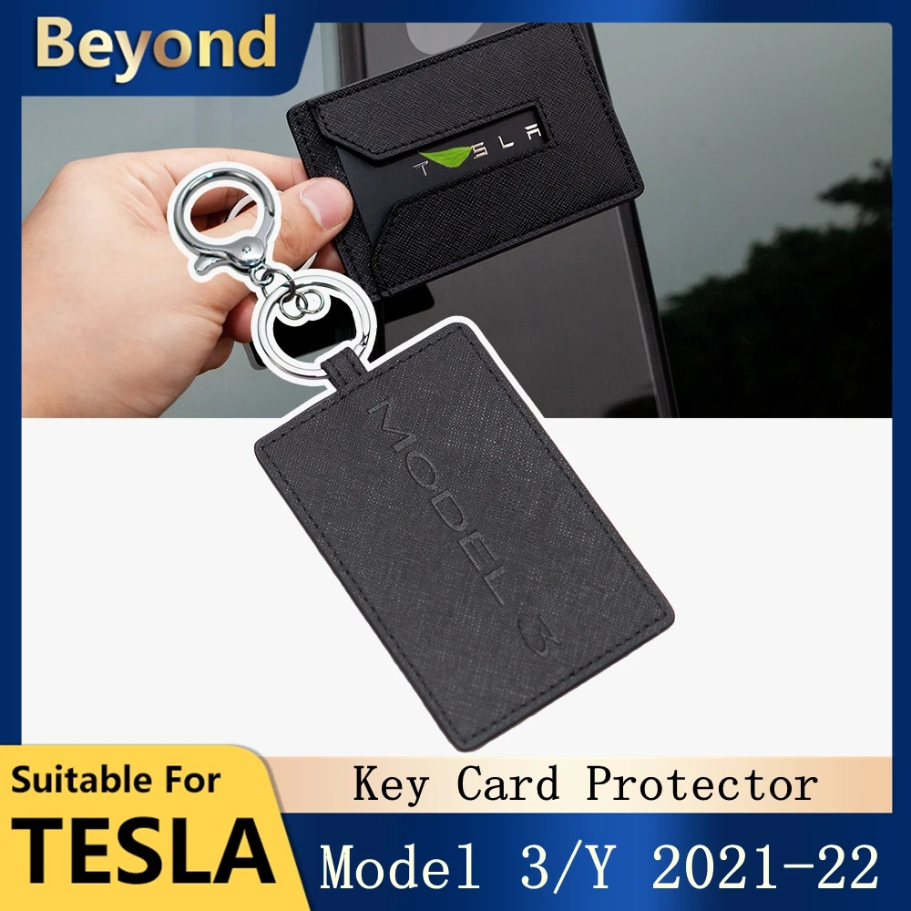 2022 Car Leather Key Card Holder Protector Key Chain for Tesla Model 3