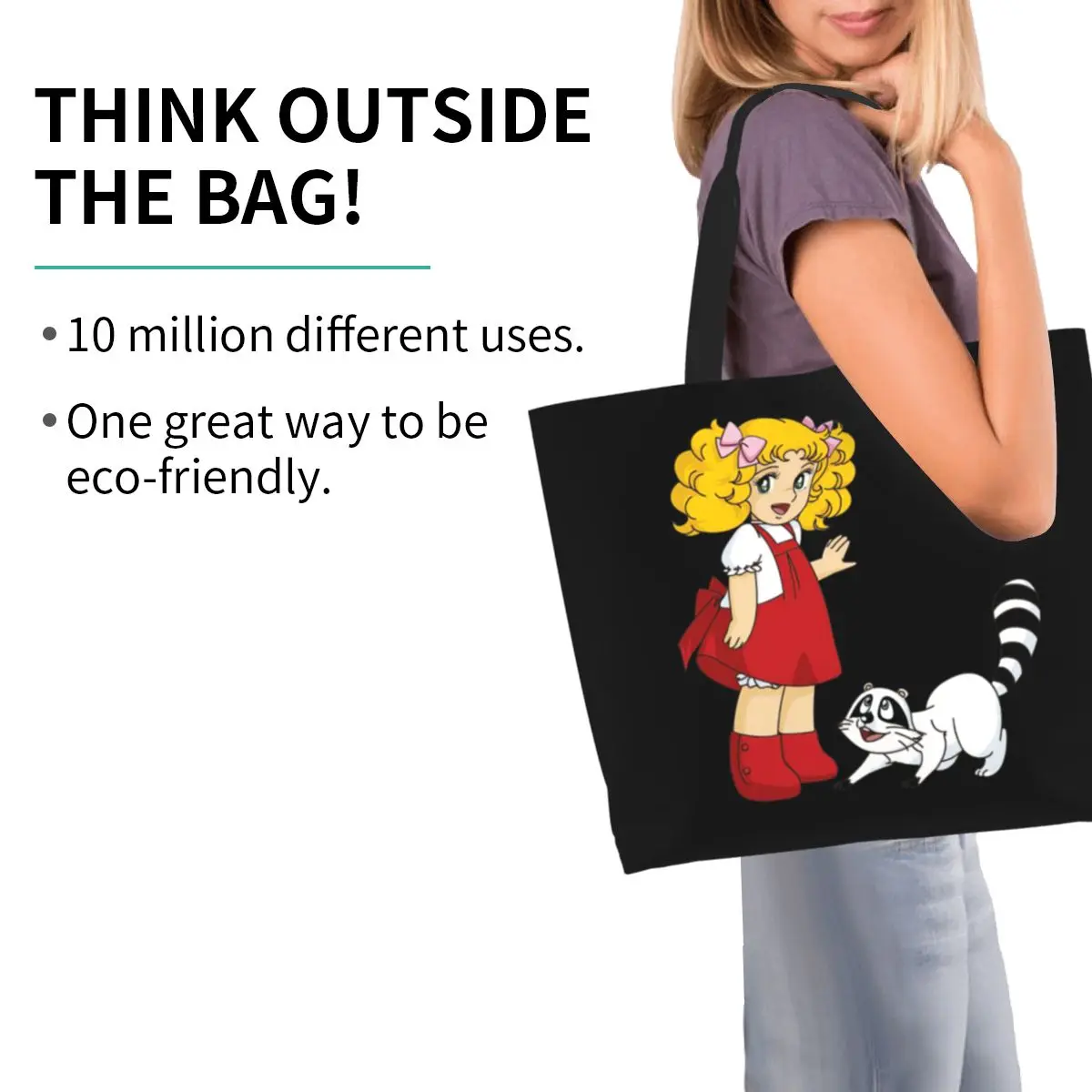Custom Candy Candy Shopping Canvas Bag Women Recycling Large Capacity Grocery Cartoon Anime Manga Tote Shopper Bags 2