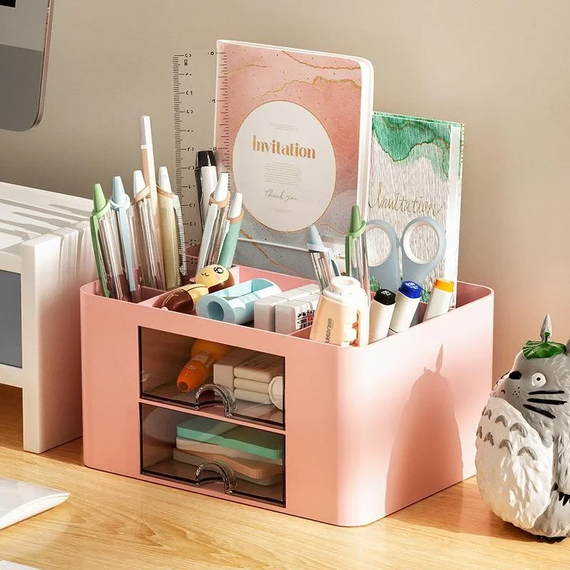 Pen Holder Desktop Storage Box Stationery Organizer Creative Transparent Drawer Storage Box