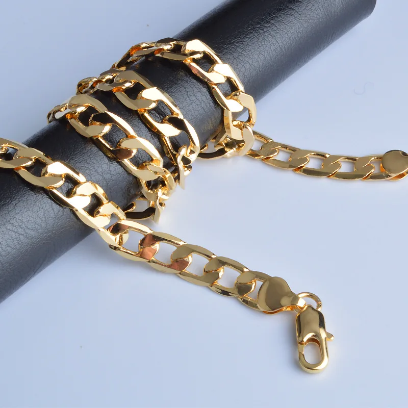 

Noble 18K Gold Plated Necklaces 20 Inches Classic 8MM Sideways Chain Necklace for Men High Quality Jewelrys Gifts Wedding Party