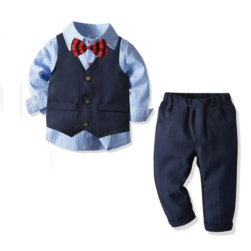 Boys Suit Set For Wedding Formal Party clothes Striped Baby Vest Shirt Pants Kids Boy Outerwear Clothing